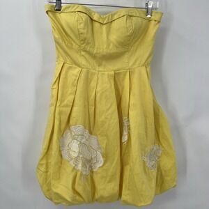Women's A Line Babydoll Dress Yellow Mini Sweetheart Neck Strapless Beaded S